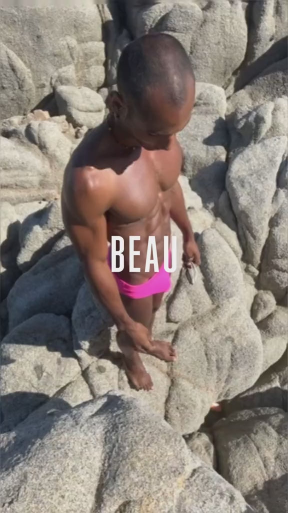 Beau-Kini Barbie neon pink bubble gum mens swim brief, made of recycled nylon
